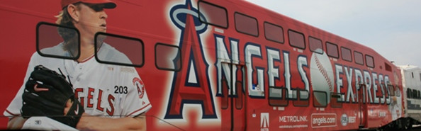 Angels Express Advertisement on the exterior of a Metrolink Train